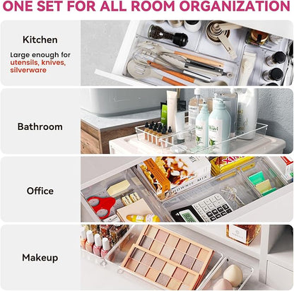 Criusia Large Drawer Organizer Bins 26 Pack | Complete 5 Size Clear Plastic Kitchen Drawer Organizers for Utensils | Bathroom Drawer Organizer Trays | Versatile for Makeup Office Organization - Image 3