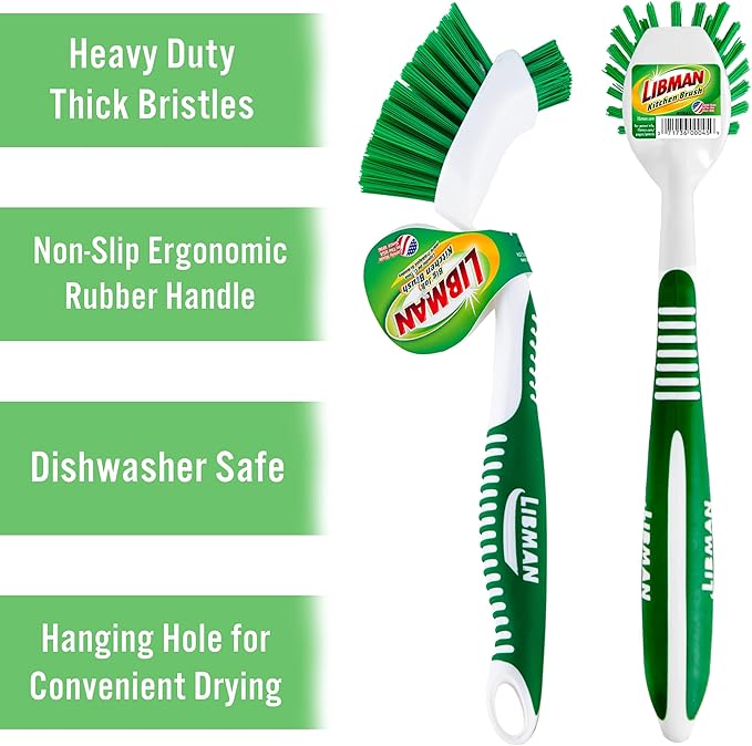 Libman Dish Brush Set with Long Handle - Deep Cleaning Brushes - Dish Scrubber & Scraper - Kitchen Scrub Brush for Dishes, Sinks, Pots, Pans, Vegetables - Image 2