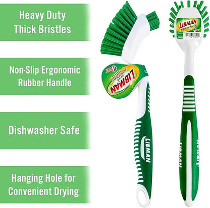 Libman Dish Brush Set with Long Handle - Deep Cleaning Brushes - Dish Scrubber & Scraper - Kitchen Scrub Brush for Dishes, Sinks, Pots, Pans, Vegetables - Image 2