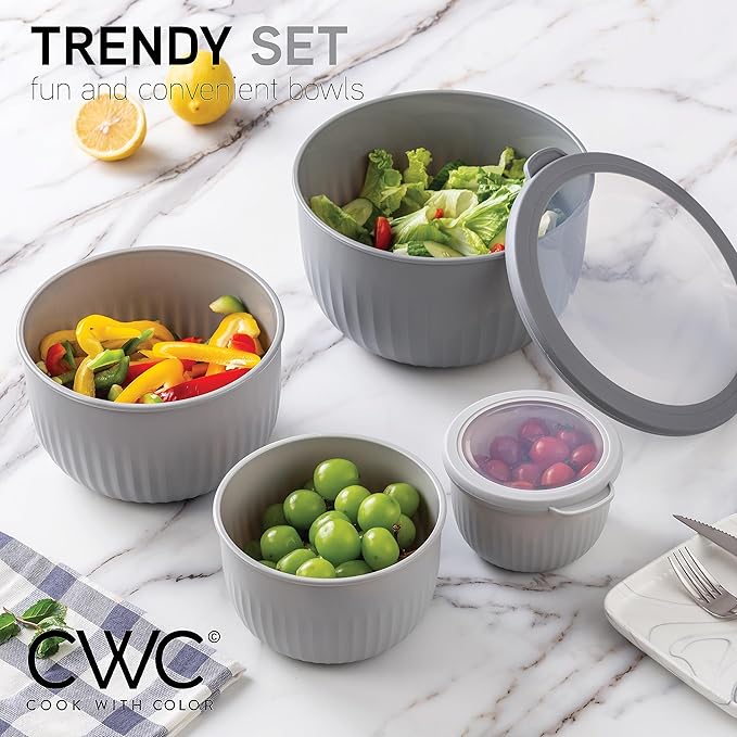 COOK WITH COLOR Prep Bowls with Lids- Wide and Deep Nesting Plastic Small Mixing Bowl Set with Lids, 12 Piece Set - Deep Bowls, Gray - Image 2