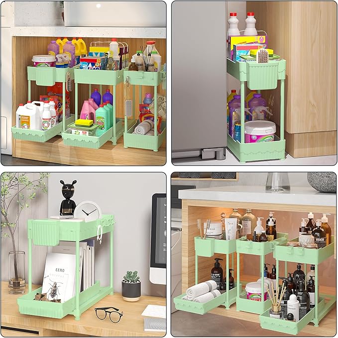 Sevenblue 3 Pack Under Sink Organizers, 2-Tier Multi-Use Kitchen and Bathroom Organizers and Storage with Sliding Drawers, Bathroom Cabinet Organizer (Green, 14.8 Inch) - Image 6