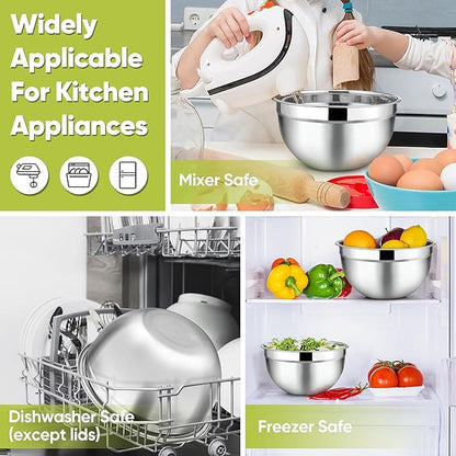 TeamFar Mixing Bowls, 4.5/3/1.5/1/0.7 QT, Stainless Steel Metal Nesting Salad Bowl with Lid Set of 5, Ideal for Prepping Serving, Healthy & Sturdy, Airtight Lid & Easy Clean, Multi-Color - Image 7