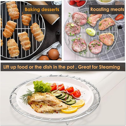P&P CHEF Round Cooking Rack, 3 Pcs Stainless Steel Baking Cooling Steaming Grilling Rack, Fits Air Fryer/Stockpot/Pressure Cooker/Round Cake Pan, Oven & Dishwasher Safe (9 Inch) - Image 5