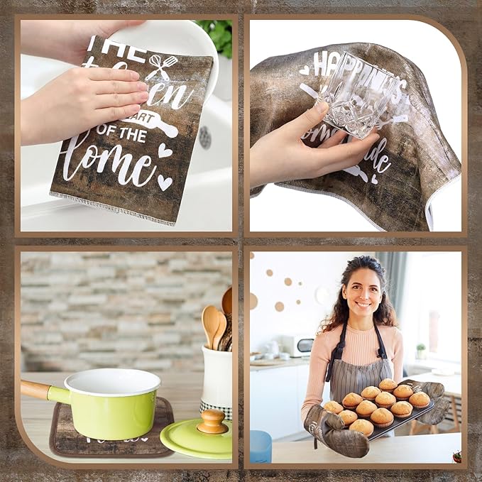 Leinuosen 8 Pcs Kitchen Towels and Oven Mitts Sets Pot Holders Dishcloths Set Kitchen Decorative Accessories Absorbent Potholders Heat Resistant for Chef Baking Cooking - Image 5