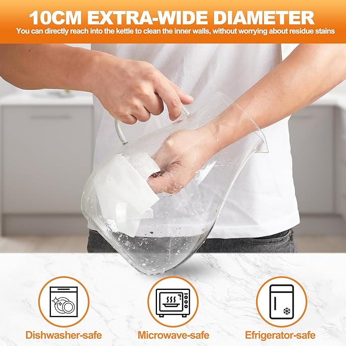 1 Gallon Glass Pitcher with Lid and Handle, Hot & Cold Water Jug, Extra-Wide Mouth Beverage Carafe for Juice, Iced Tea & Drinks - Image 8