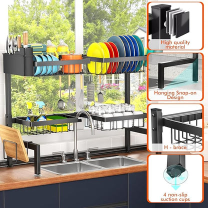 YKLSLH 4 Baskets Over The Sink Dish Drying Rack, Extendable Large Capacity Sink Rack, Metal Drying Rack Saving Space,for Most Sinks (26.57"-35") - Image 6