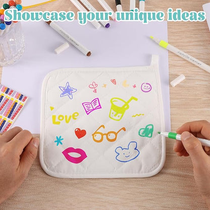 40 Pcs Pot Holder Bulk for Craft Include 16 White Heat Resistant Pot Holders and Oven Mitts with 24 Makers for Kitchen Cooking and Baking Christmas DIY Craft Project Set
