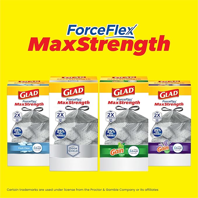 Glad ForceFlex MaxStrength Kitchen Trash Bags, 20 Gal, Fresh Clean Febreze, 80 Ct (Package May Vary) (Pack of 3)