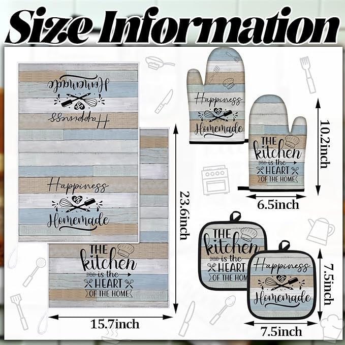 Sratte 6 Pcs Kitchen Decor Accessories Set Farmhouse Towels Pot Holders Oven Mitts Set 2 Dish Towels 2 Potholders 2 Cooking Mittens Oven Glove for Christmas Baking Cooking Supply(Brown Green,Kitchen) - Image 4