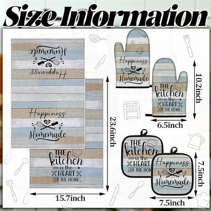 Sratte 6 Pcs Kitchen Decor Accessories Set Farmhouse Towels Pot Holders Oven Mitts Set 2 Dish Towels 2 Potholders 2 Cooking Mittens Oven Glove for Christmas Baking Cooking Supply(Brown Green,Kitchen) - Image 4