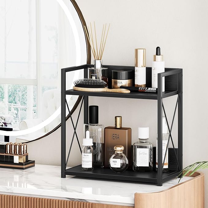 Giikin Kitchen Countertop Organizer, 2 Tier Coffee Bar Organizer, Black Spice Rack for Counter, Kitchen Counter Shelves, Particleboard, Large Size (15.8" L x 7.9" W x 15.8" H), Black - Image 8