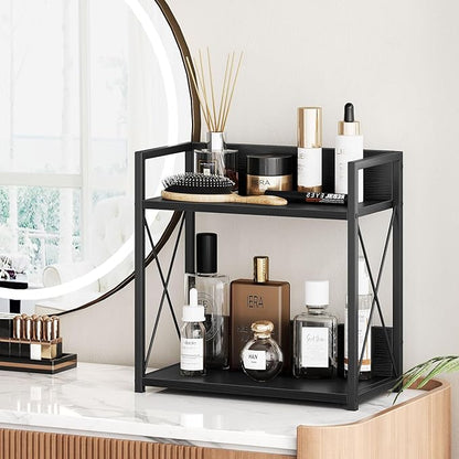 Giikin Kitchen Countertop Organizer, 2 Tier Coffee Bar Organizer, Black Spice Rack for Counter, Kitchen Counter Shelves, Particleboard, Large Size (15.8" L x 7.9" W x 15.8" H), Black - Image 8