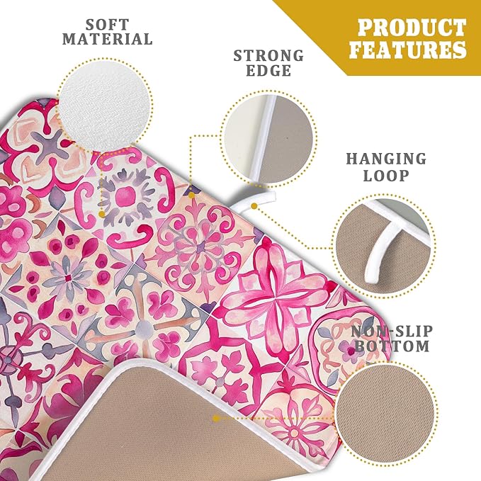 Pink Mexican Tiles Dish Drying Mat Absorbent Microfiber Dish Drying Pad for Kitchen Multi-use Large - Image 4
