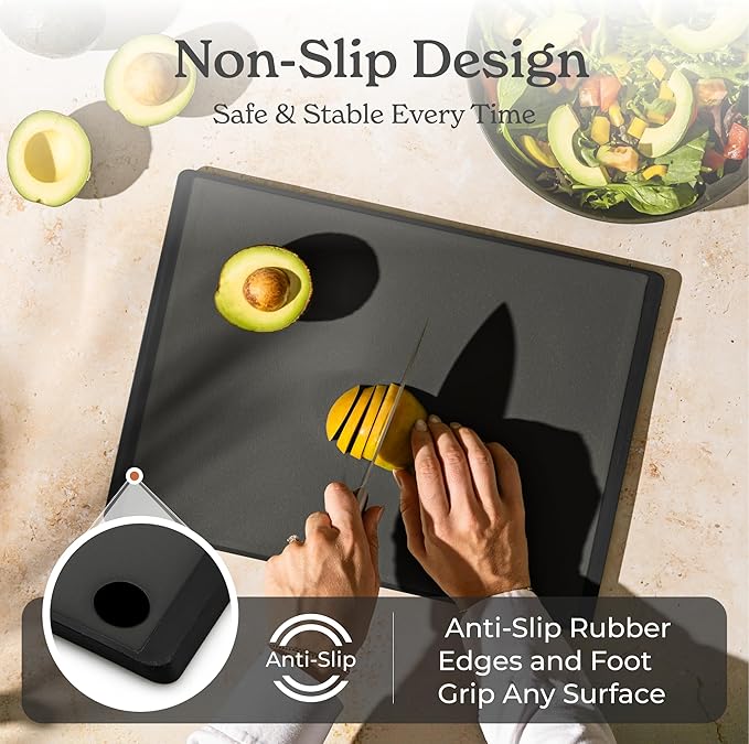 SMIRLY Plastic Cutting Board Set with Holder 3 Pieces, Non-Slip Dishwasher Safe Chopping Boards for Kitchen, Dark Grey - Image 4