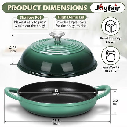 Bread Dutch Oven for Sourdough Baking (5.5 QT), Joyfair Enameled Cast Iron Dutch Oven Pot with Lid, Sourdough Bread Pan with Dual Handles, Non-Stick & Even Heat, Oven-safe up to 500°F, Olive Green - Image 7