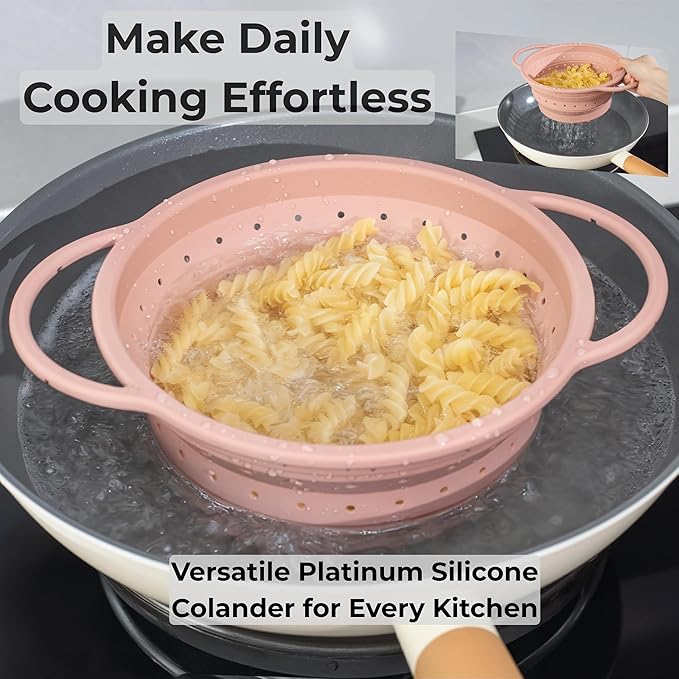 Silicone Colander Set – Collapsible Platinum Silicone Strainer with Stainless Steel Rim, Space-Saving & Heat-Resistant, Dishwasher Safe, BPA-Free by SelectShen™ (3 Pack) - Image 5