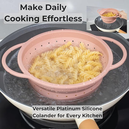 Silicone Colander Set – Collapsible Platinum Silicone Strainer with Stainless Steel Rim, Space-Saving & Heat-Resistant, Dishwasher Safe, BPA-Free by SelectShen™ (3 Pack) - Image 5