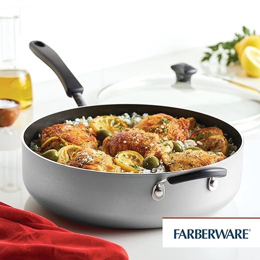 Farberware Cookstart DiamondMax Nonstick Jumbo Cooker with Lid and Helper Handle, Dishwasher Safe, 6 Quart - Silver - Image 2