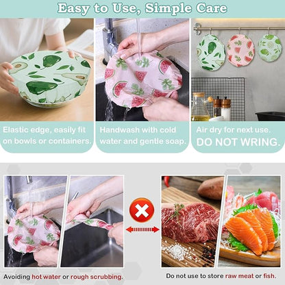 5-Size Reusable Beeswax Bowl Covers for Bread Proofing, Cotton Cloth Flexible Beeswax Wraps for Food Storage(Colored Fruit) - Image 6