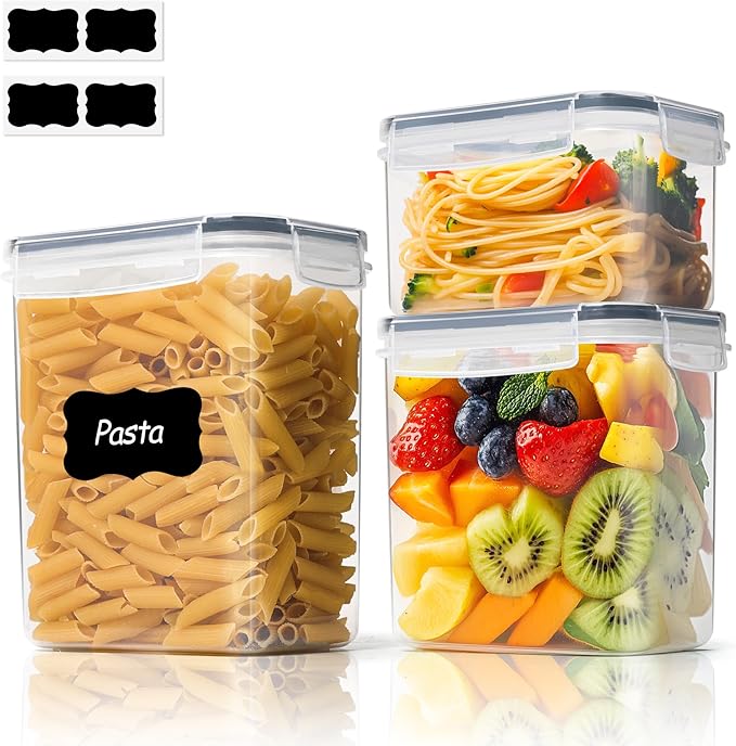 ComSaf Food Storage Containers with Lids Set of 3 (2L/2.1Qt) (1.4L/1.5Qt) (0.8L/0.8Qt), Airtight Food Storage Container, Plastic Canister Sets for Kitchen, Pantry Organizer for Sugar, Cereal and Snack by ComSaf