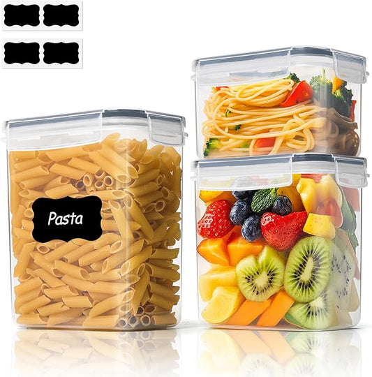 ComSaf Food Storage Containers with Lids Set of 3 (2L/2.1Qt) (1.4L/1.5Qt) (0.8L/0.8Qt), Airtight Food Storage Container, Plastic Canister Sets for Kitchen, Pantry Organizer for Sugar, Cereal and Snack by ComSaf