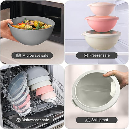 Zulay Kitchen 12 Piece Plastic Mixing Bowls with Lids Set - Colorful Mixing Bowl Set for Kitchen - Nesting Bowls with Lids Set - Microwave and Freezer Safe (Pink Ombre) - Image 7