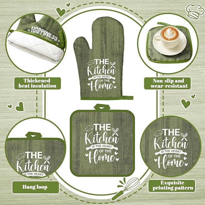 Leinuosen 8 Pcs Kitchen Towels and Oven Mitts Sets Pot Holders Dishcloths Set Kitchen Decorative Accessories Absorbent Potholders Heat Resistant for Chef Baking Cooking - Image 4