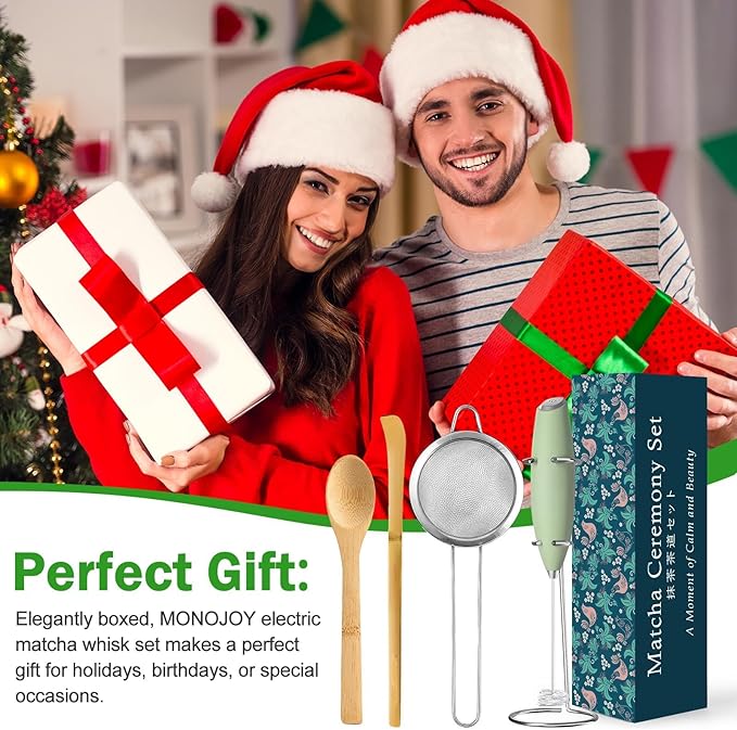 Electric Matcha Whisk Set 4 PCS Matcha Making Kit Powder Mixer Electric Milk Frother Traditional Tea Scoop Chashaku, Spoon, Sifter, Durable Coffee Stirrers Maker Tools Gift for Lovers Beginner