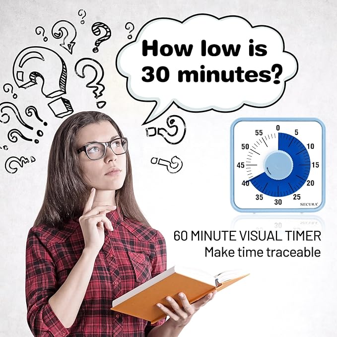 Secura 60-Minute Visual Countdown Timer, 7.5-Inch Oversize Classroom Visual Timer for Kids and Adults, Durable Mechanical Kitchen Timer Clock with Magnetic Backing (Navy Blue) - Image 2