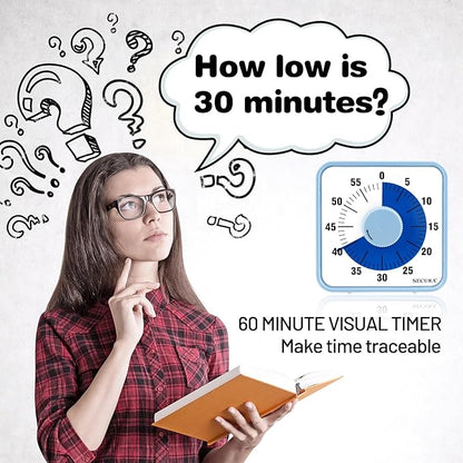 Secura 60-Minute Visual Countdown Timer, 7.5-Inch Oversize Classroom Visual Timer for Kids and Adults, Durable Mechanical Kitchen Timer Clock with Magnetic Backing (Navy Blue) - Image 2
