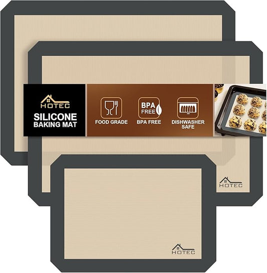 HOTEC Silicone Baking Mats 3 Pack – Non-Stick Reusable Silicone Baking Sheets for Oven – Cookie & Macaron Mats – 2 Half Sheet + 1 Quarter Sheet – BPA-Free, Dishwasher Safe by Hotec