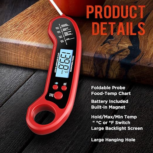 Meat Thermometer Digital, Instant Read Meat Thermometer for Grill and Cooking, Waterproof Food Thermometer for Kitchen and Outside, BBQ, Turkey, Candy, Liquids, Beef - Image 4