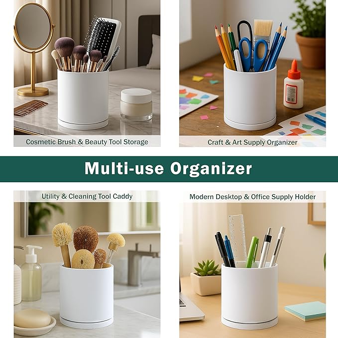 D'vine Dev 360° Rotating Utensil Holder Set – 7.2"+5" Kitchen Utensil Crocks for Countertop, Modern Cooking Tool Organizers for Kitchen Storage +Décor, White, Set of 2, 72-Z-A-1 - Image 7