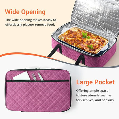 Insulated Casserole Carrier Portable Food Tote for Hot or Cold – Fits 9"x13" Baking Dish, Lasagna Holder for Parties, Picnic, Travel, Beach - Rose Red