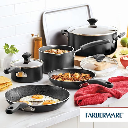 Farberware Cookstart DiamondMax Nonstick Cookware/Pots and Pans Set with Glass Lids, Dishwasher Safe, Includes Baking Pan and Kitchen Cooking Tools, 15 Piece - Black - Image 8
