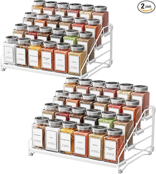 BOIVSHI Spice Organization for Cabinet, Spice Rack Organizer, Spice Rack Organizer for Cabinet, Depth Adjustable Seasoning Organzier Organizer for Cabinet, Countertop, Pantry, Metal, White (2 Pack) by BOIVSHI