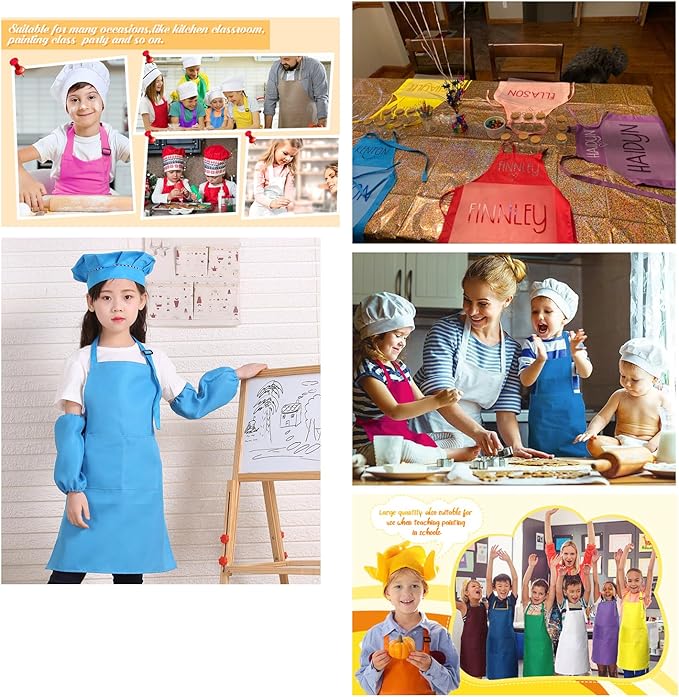 Kids Apron Set Chef Hat Sleeve Outfit Costume Toddler Girl Boy Aprons Cooking Baking Painting 5-13 years old