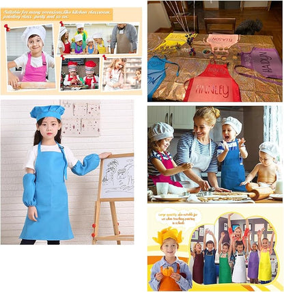 Kids Apron Set Chef Hat Sleeve Outfit Costume Toddler Girl Boy Aprons Cooking Baking Painting 5-13 years old