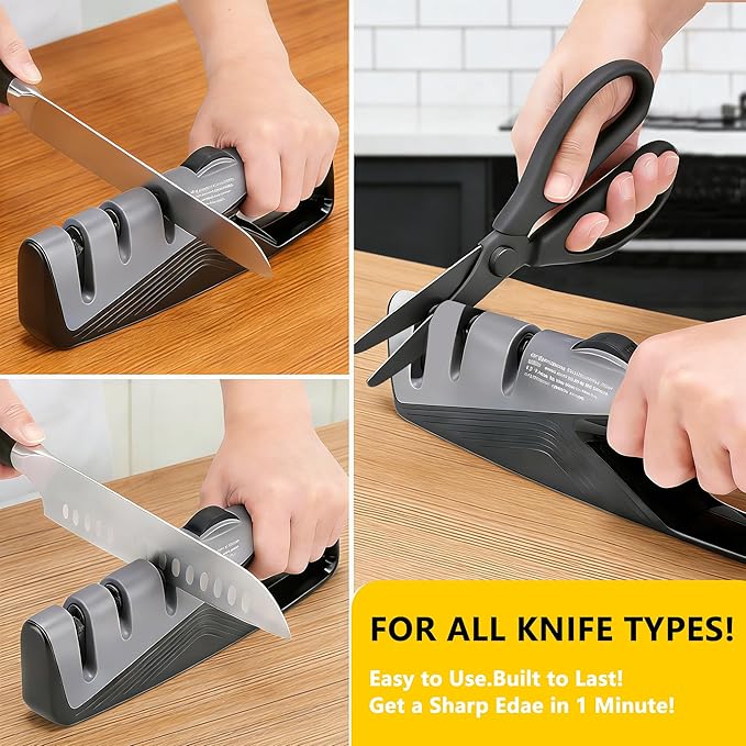 Knife Sharpener, 5 Adjustable Angle, 3 in 1 Professional Chef's Kitchen Knife Accessories, Kitchen Blade & Scissors Sharpening Tool, Versatile Manual Knife Sharpener, Easy to Use, for Kitchen Knife - Image 4