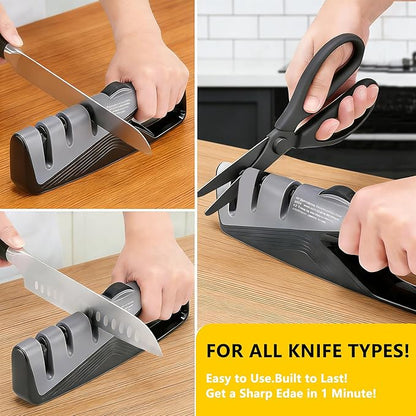 Knife Sharpener, 5 Adjustable Angle, 3 in 1 Professional Chef's Kitchen Knife Accessories, Kitchen Blade & Scissors Sharpening Tool, Versatile Manual Knife Sharpener, Easy to Use, for Kitchen Knife - Image 4