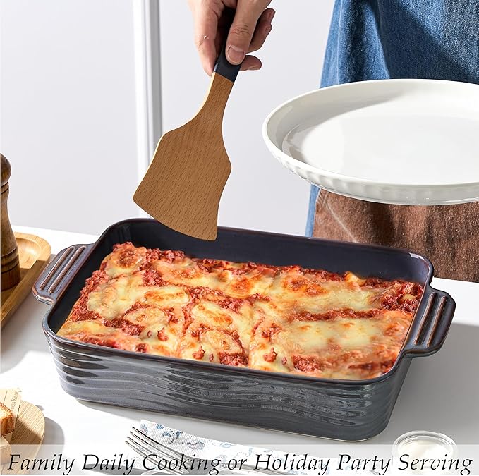 Ceramic Baking Dish Set of 3, Casserole Dishes for Oven, Square Porcelain Bakeware Set with Handles, Lasagna Baking Pan for Cooking, Perfect for Baking and Serving, Housewarming, Halloween, Thanksgiving, Christmas, New Year- Kiln-Transformed Purple - Image 3
