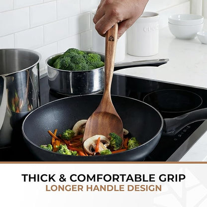 Wooden Spoons for Cooking – 6 Pcs Premium Teak Wooden Utensil Set with Hooks - Durable, Nonstick Safe, Easy to Clean & Heat Resistant with Ergonomic Handles - Image 5
