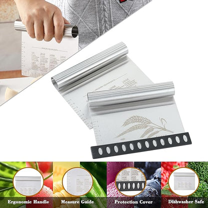 2PCS Dough Pastry Bench Cutter Scraper, OLULU Stainless Steel Kitchen Food Scraper with Protective Cover, Anti-Wear Laser-Engraved Measuring Scale and Ear Of Wheat, Dishwasher Safe (2Pack, 6 inch) - Image 3