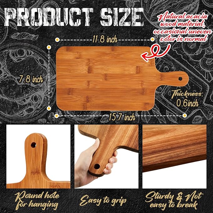 Nuenen 10 Pcs Wood Cutting Board with Handle 15.7 x 7.8 Inch Acacia Bamboo Wooden Serving Kitchen Chopping Boards for Pizza, Bread, Cheese, Charcuterie, Fruit, Vegetables (Carbonized Bamboo) - Image 2
