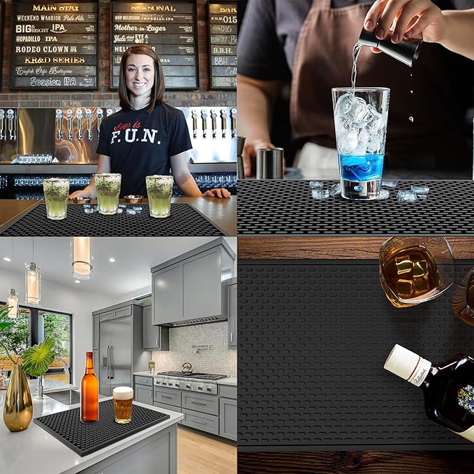 AXIESO Silicone Drip Mat - 1/2 Inch Thick, Heat-Resistant and Food Safe - Counter Top, Coffee Bar or Restaurant - Drying Mat for Glasses - 18x12 Inches - Image 6