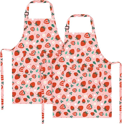 2 Pack Kids Apron, Cute Cooking Aprons, Waterproof Art Apron with Pockets, Toddler Painting Artist Apron Adjustable
