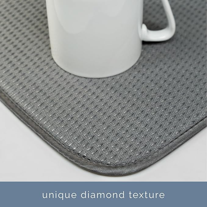 S&T INC. Dish Drying Mat XL, 18” x 24”, Absorbent Microfiber Kitchen Counter Mat, Drying Pad for Dishes, Utensils, Pots and Pans, Extra Large, Diamond Texture, Grey - Image 3