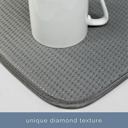 S&T INC. Dish Drying Mat XL, 18” x 24”, Absorbent Microfiber Kitchen Counter Mat, Drying Pad for Dishes, Utensils, Pots and Pans, Extra Large, Diamond Texture, Grey - Image 3