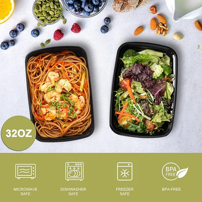 Ezalia 50 Pack- Meal Prep Containers 32oz, Plastic Food Prep Containers Reusable, Leakproof To Go Food Containers with Lids, BPA-Free, Microwave/Dishwasher/Freezer Safe - Image 2