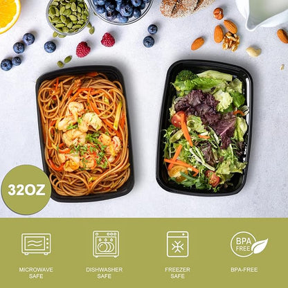 Ezalia 15 Pack- Meal Prep Containers 32oz, Plastic Food Prep Containers Reusable, Leakproof To Go Food Containers with Lids, BPA-Free, Microwave/Dishwasher/Freezer Safe - Image 2